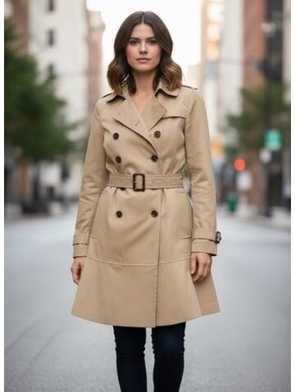 Banana Republic XS Khaki Belted Trench Coat Double Breasted Red Lined